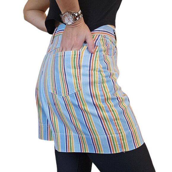 Vintage‎ 90s Womens Size 8 Striped Denim Jean Mom Shorts Rainbow Blue High Waist - Picture 2 of 11